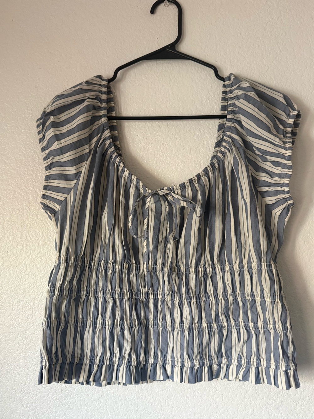 Universal Thread Blue and White Striped Peasant Blouse